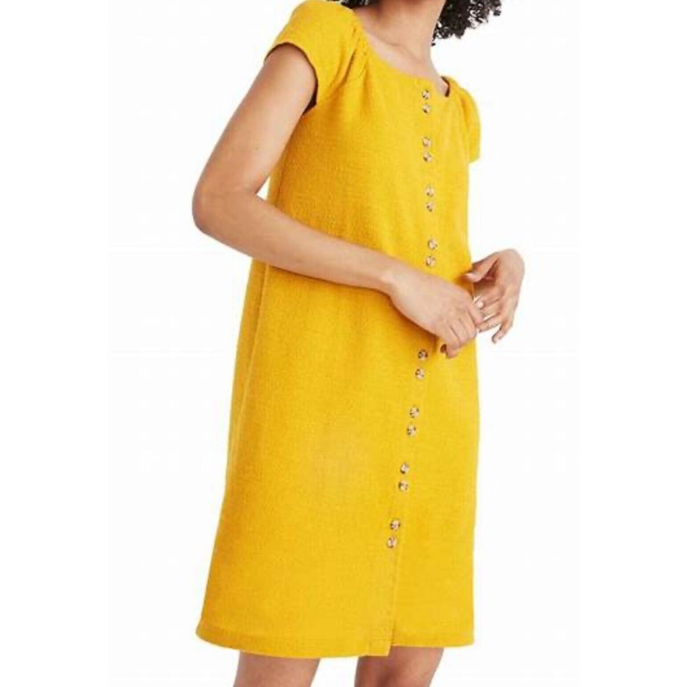 Madewell Texture & Thread S Yellow Textured Cap Sleeve Dress